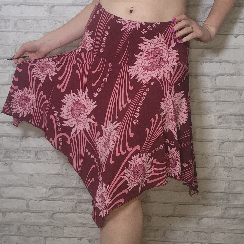 Vintage Cute Girl Y2K Maroon Floral Hankercheif Fairy Skirt